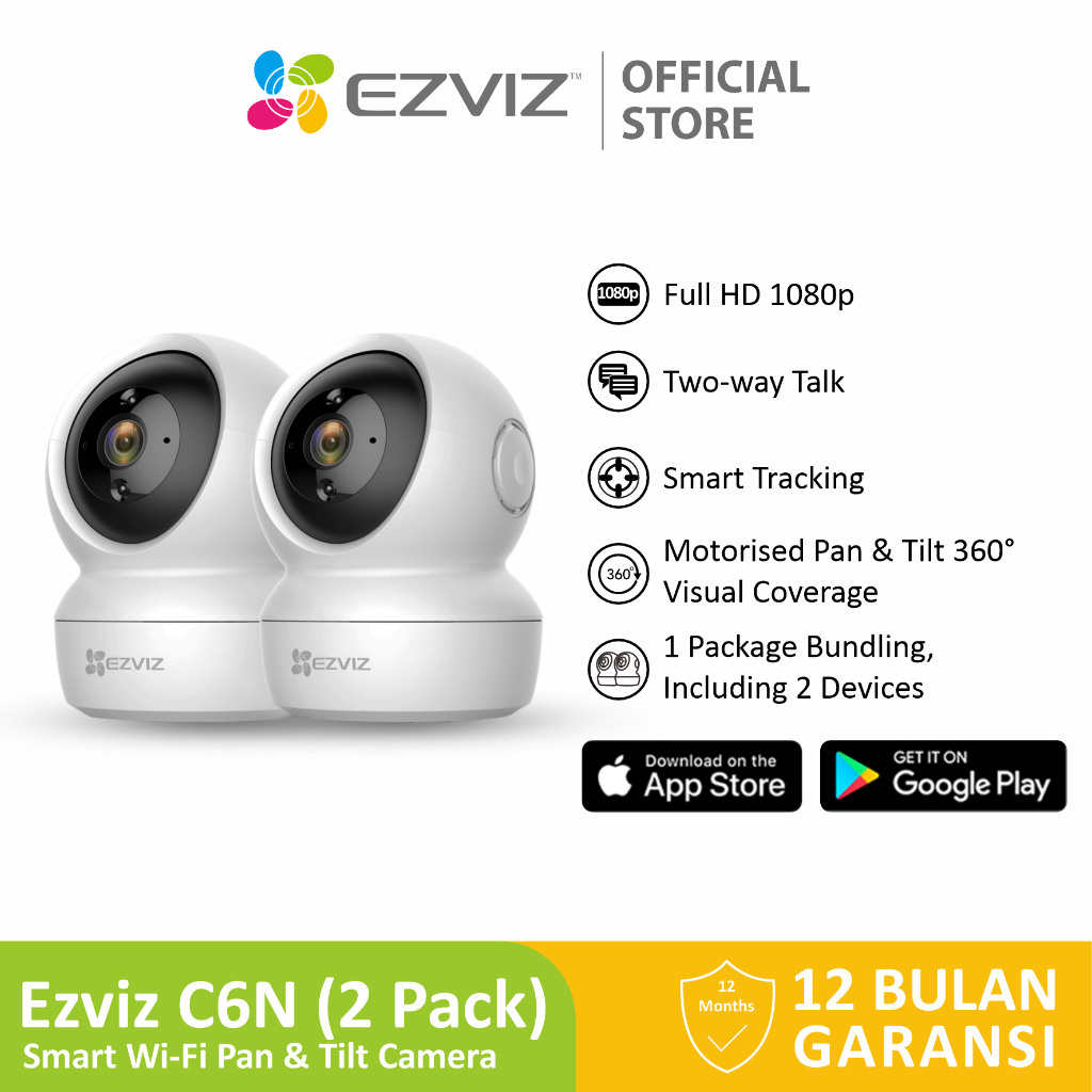 Ezviz C6N 2MP 2 Pack Smart Wifi IP Camera Wifi Pan Tilt CCTV Indoor