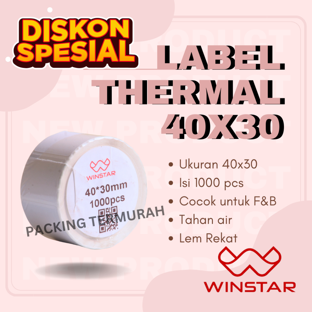 

Label Thermal 40x30 mm 1 Line isi 1000 pcs Stiker Barcode 40x30 Core 1 Inch