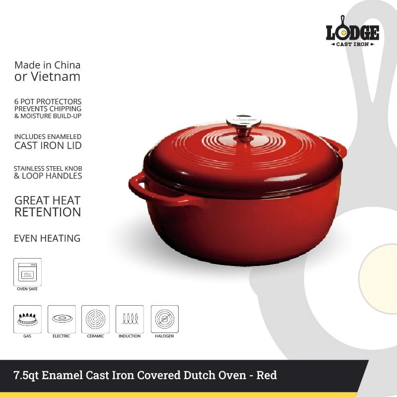 Lodge 7.5 Quart Red Enameled Cast Iron Dutch Oven - EC7D43