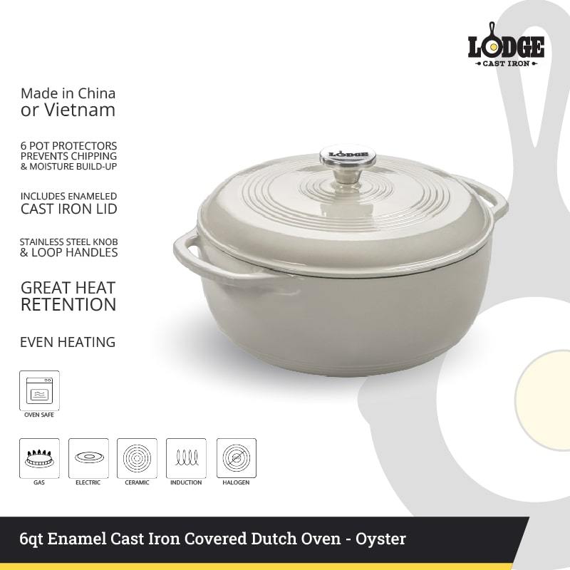 Lodge 6 Quart Oyster Enameled Cast Iron Dutch Oven - EC6D13