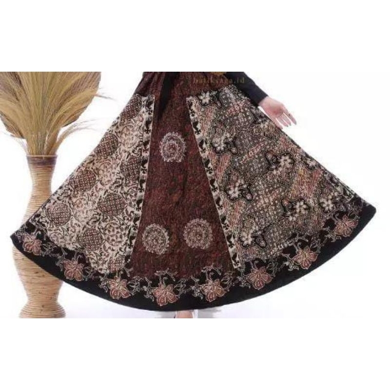 Rok Batik Payung Clock Jumbo Lebar Karet Panjang Sogan Cap Premium