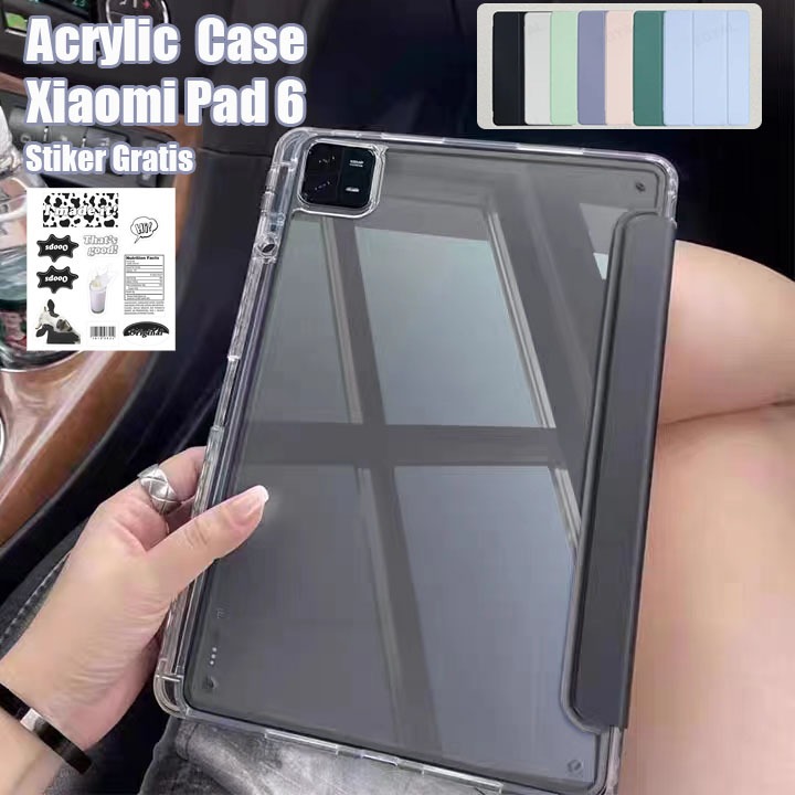 Redmi Pad SE Case XiaoMi Pad 6 Acrylic Case Redmi Pad Bekas Crystal Clear Casing Flip Case With Pen 