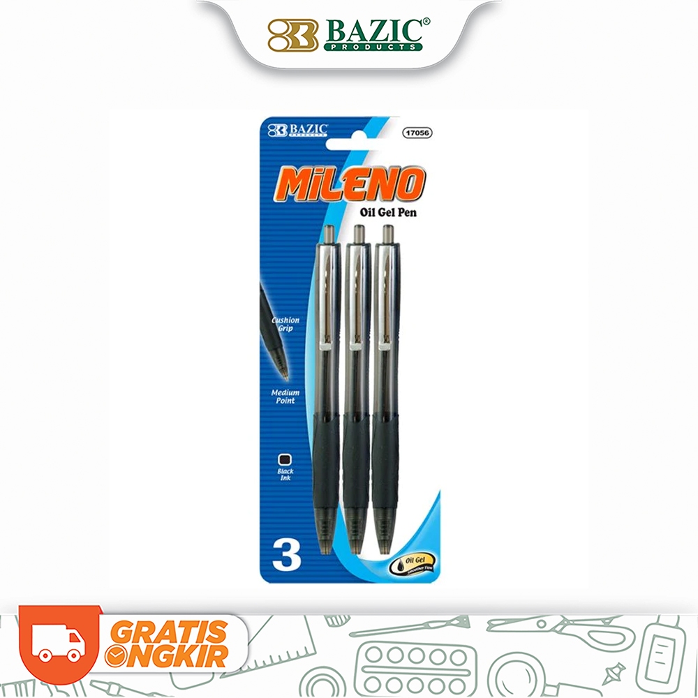 

Bazic Mileno Oil Gel Pen (3/Pack) Black - Pena / Pulpen Cetek Hitam