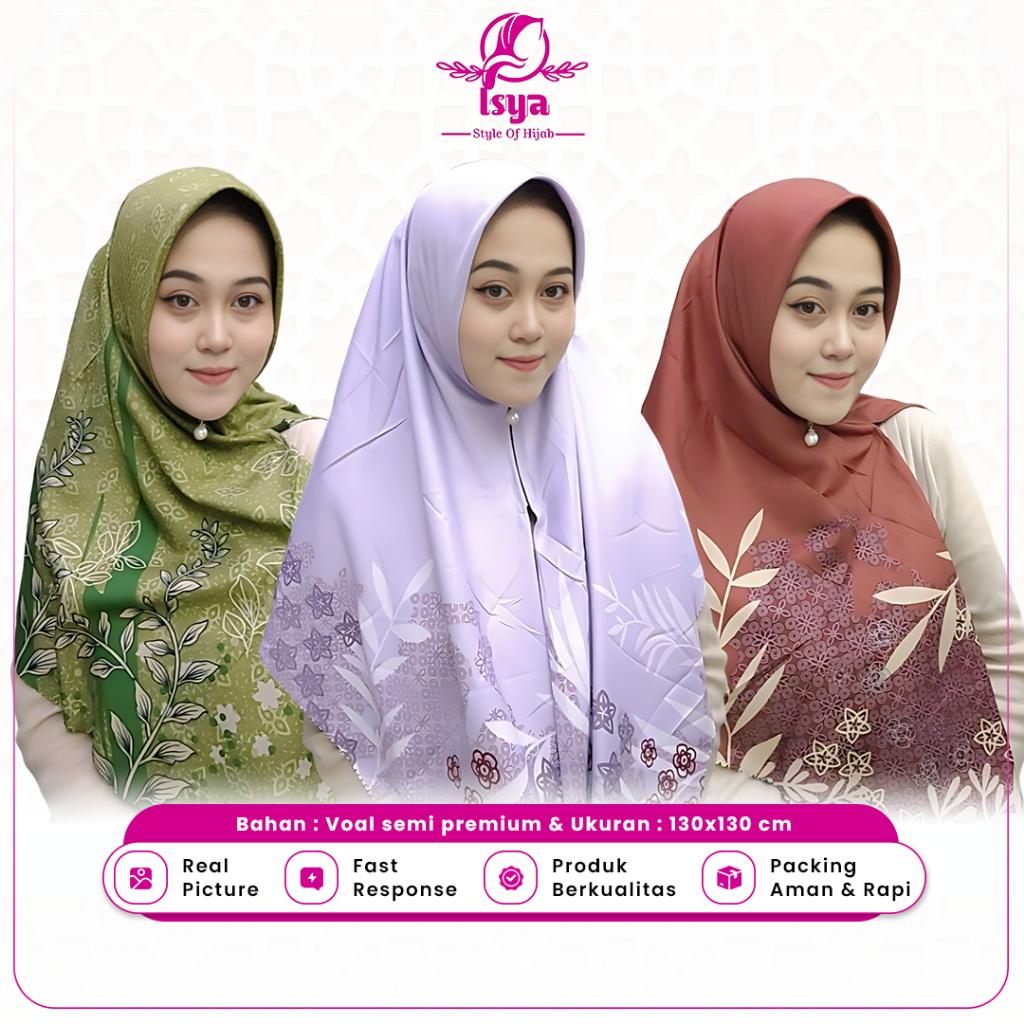 Hijab Instant Zipper Segiempat Jumbo Ukuran 130x130 Cm Jilbab Segi 4 Bahan Voal Semi Premium