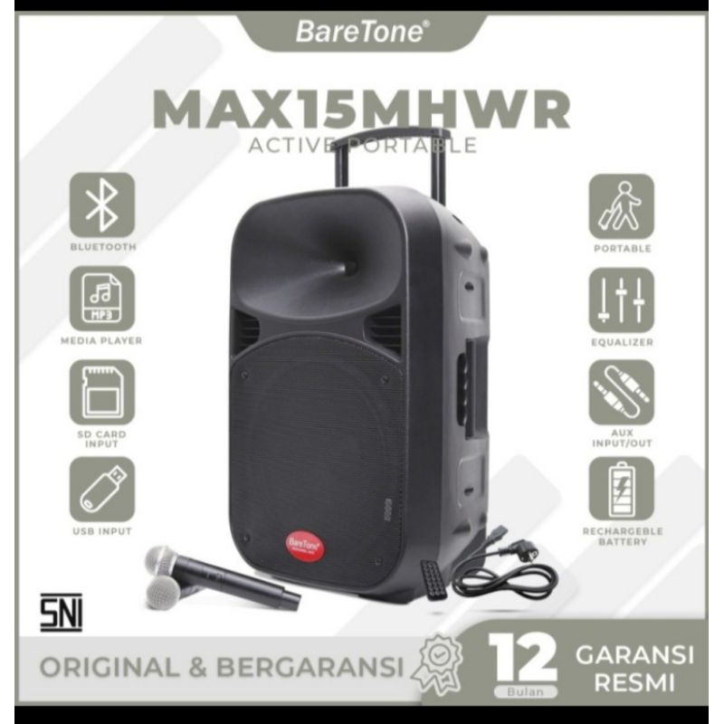 Speaker Aktif Portable Wireless Baretone MAX 15 MHWR / Speaker Bluetoth Baretone 15MHWR Original
