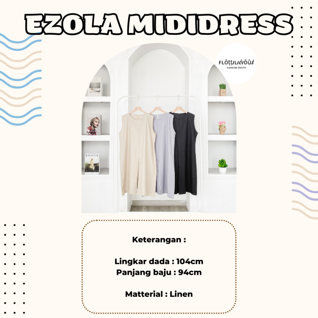 RB1 Ezola Midi Dress Kutung - Flottilicious / Gaun Pendek Polos / Baju Murah Wanita / Fashion Outfit