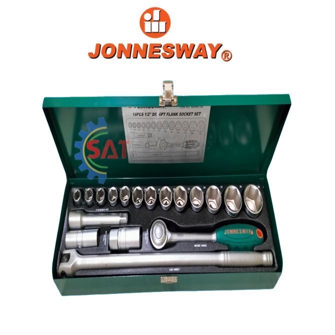 Jonnesway 19Pcs 1/2" DR 6Pt Flank Socket Set S04H419S Kunci Shock Set