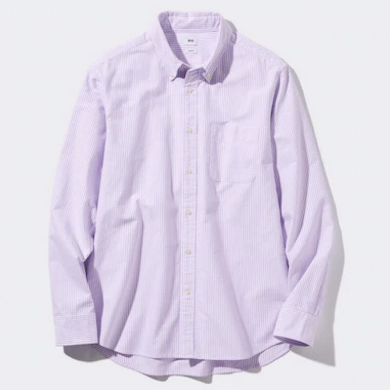UNIQLO Men Shirt Kemeja Pria Oxford Slim Fit Garis Lengan Panjang