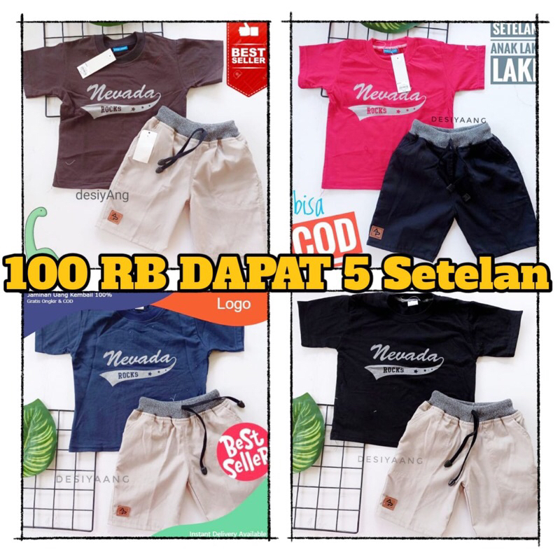 Paket Promo 100ribu Dapat Setelan Anak 5 Kaos + 5 Celana pendek Polos Chinos
