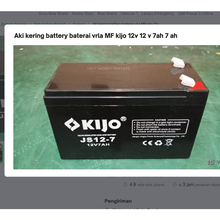 Aki kering battery baterai vrla MF kijo 12v 12 v 7ah 7 ah
