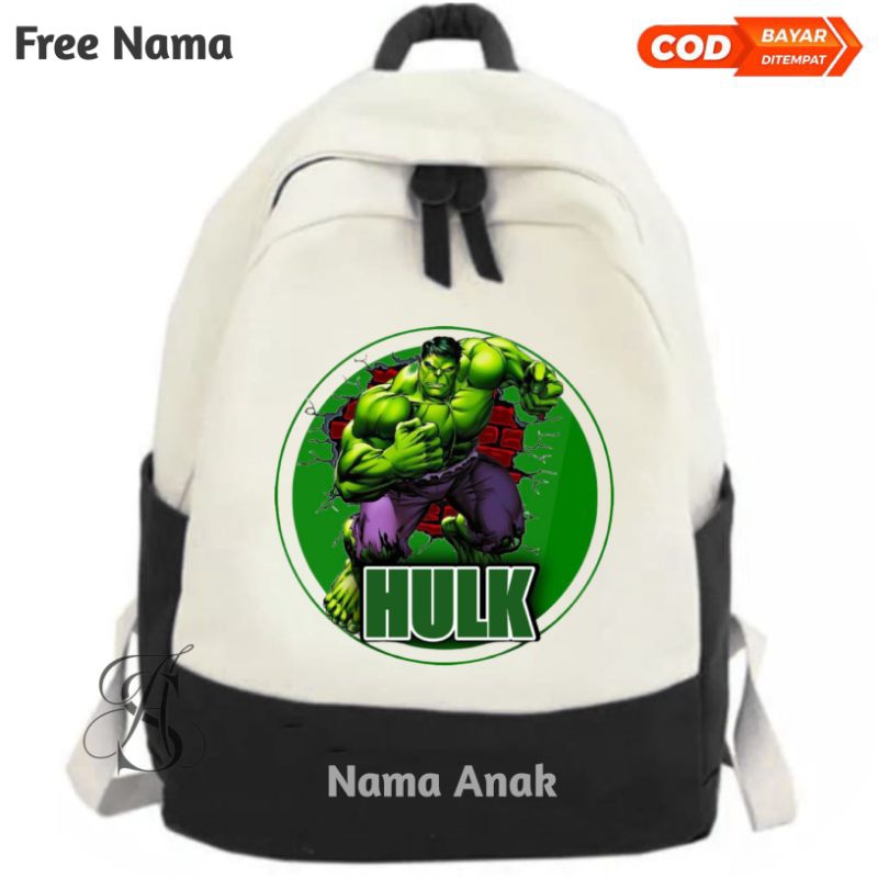 (FREE NAMA) Tas Backpack Ransel Anak Sekolah/Ngaji TK-SD Motif Karakter Hulk
