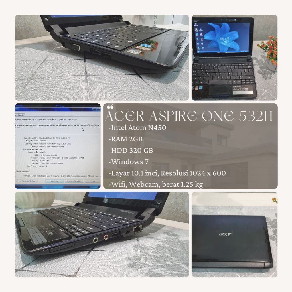 Laptop Acer Aspire One 532H Mini Notebook Murah Sekolah Kecil
