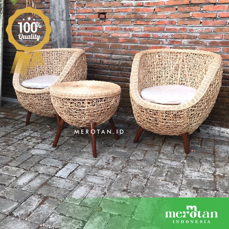 Set Kursi Teras Rotan Alam / Set Kursi Teras Rotan Brekele /Meja Teras