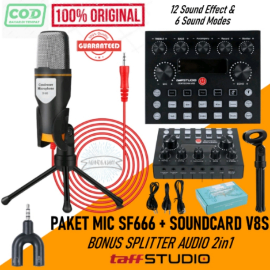 Paket Komplit Mic SF 666 Soundcard V8S V8Plus Bluetooth Lengkap