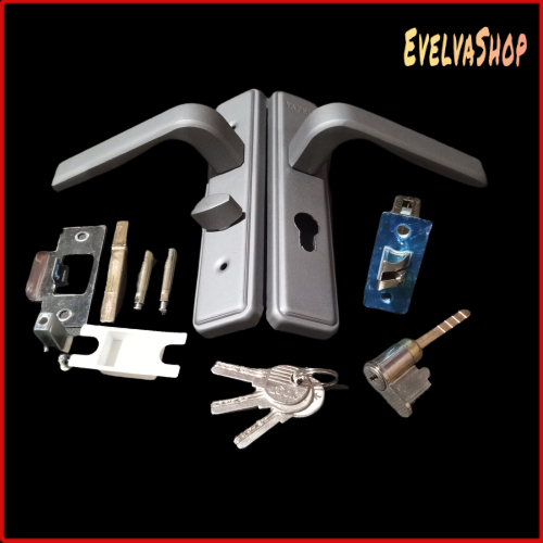 Handle Pintu Pintu Alumunium Premium Abu Gagang Pintu Full Set