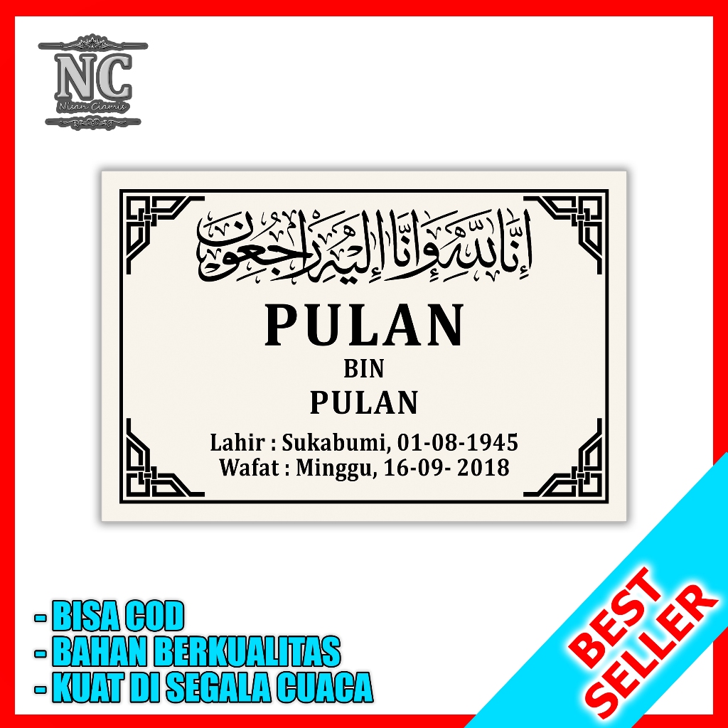 BATU NISAN GRANIT Penghias Makam Motif Garis Warna Cream Ukuran 20x30 cm - SATU HARI JADI