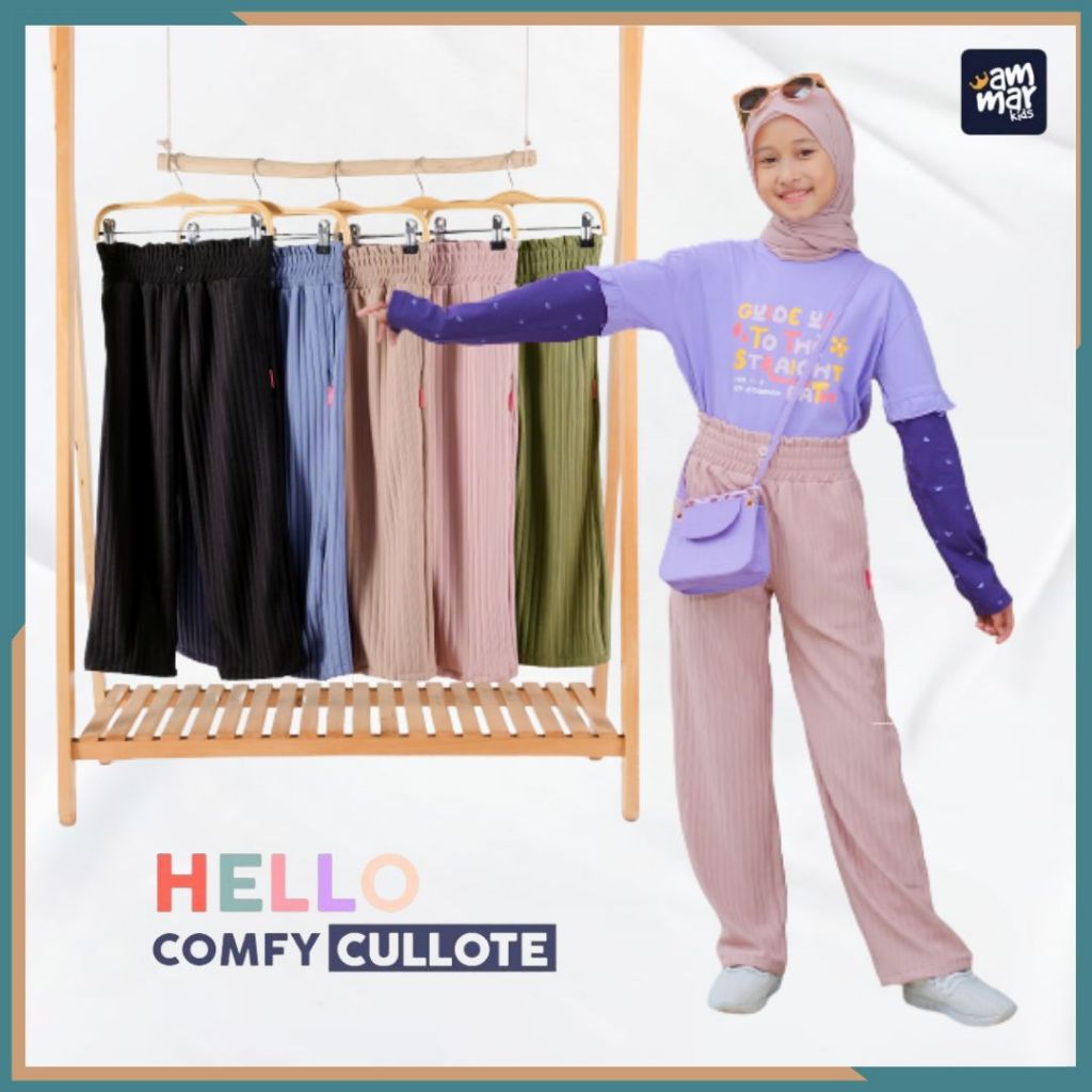 Celana Panjang Kulot Anak Perempuan Usia 3 - 12 Tahun Bahan Polos Knit Premium Hello Comfy Culotte Original 4 5 6 7 8 9 10 11