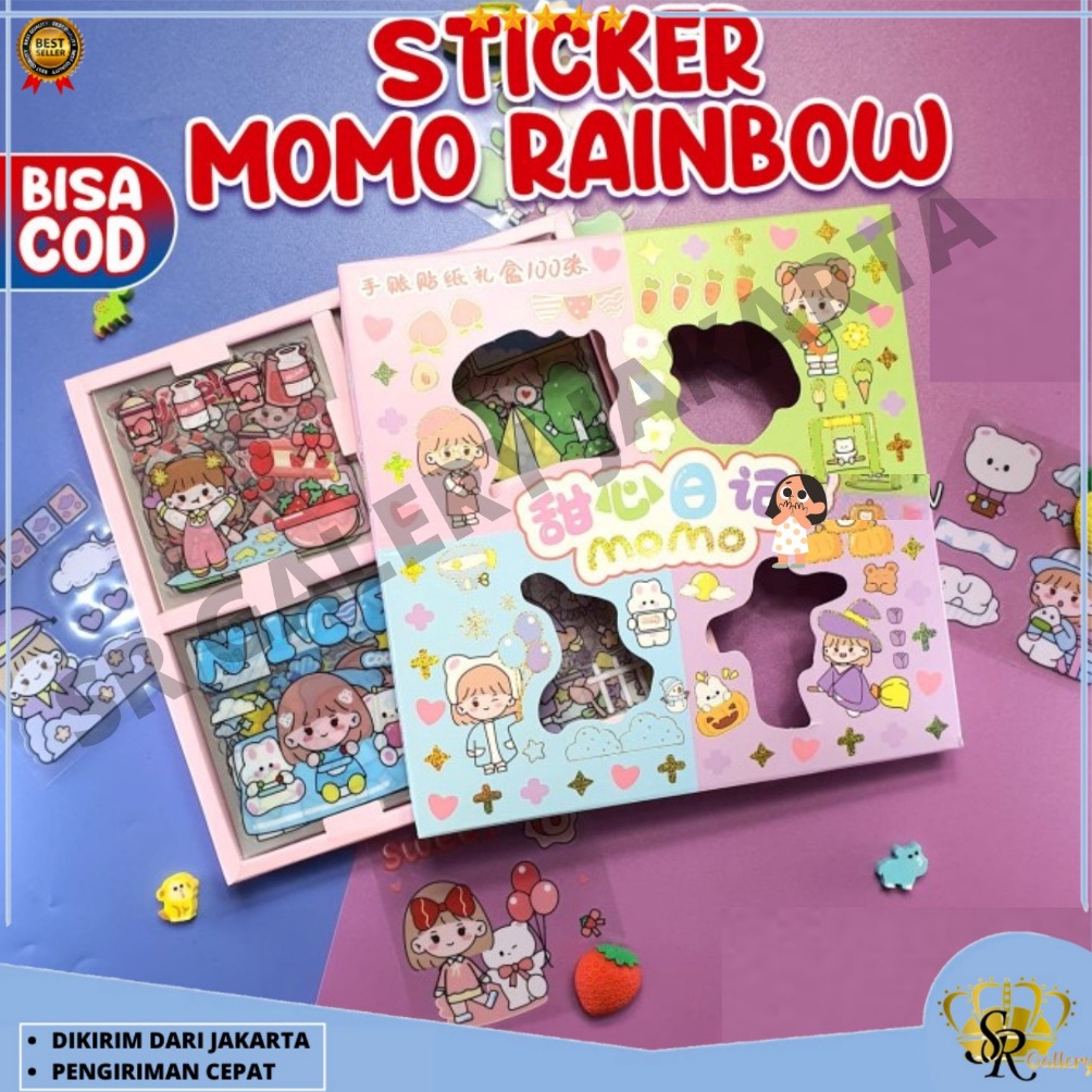 

Terlaris Stiker 100 Lembar Sticker 2D Momo Motif Kartun Korea Lucu Anti Air SR