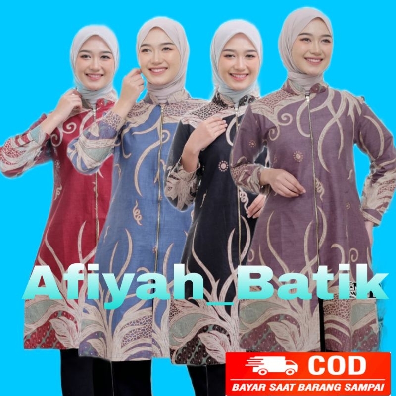 BATIK TUNIK ZIPPER/RESLETING DEPAN/ AF001 YELBOR NAVBOR / BATIK MODERN