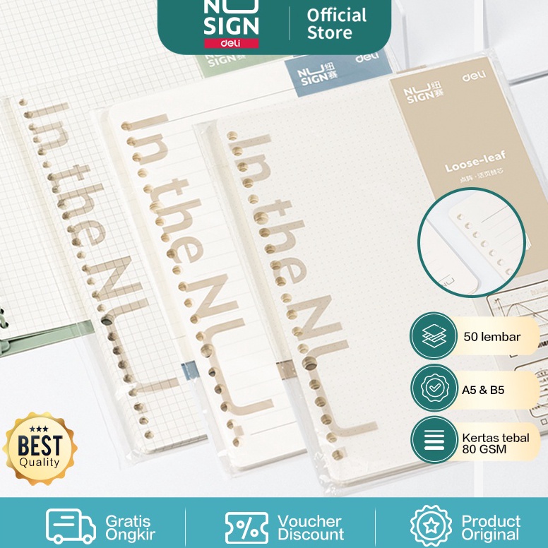

Promo 2.2 Nusign Loose-leaf Notebook Refill / Isi Binder A5 B5 Garis Grid Dot 50 Lembar NS31X