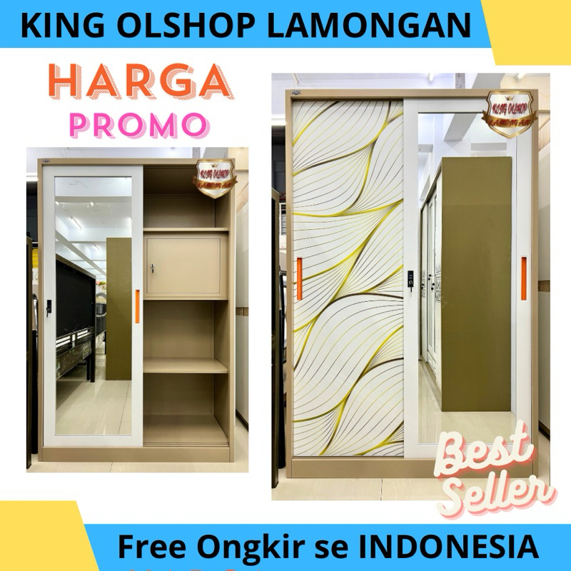 Lemari Pakaian Besi Sliding 2 Pintu Jumbo Importa Premium Bufalo Asencio 120x190x50cm [LAMONGAN]
