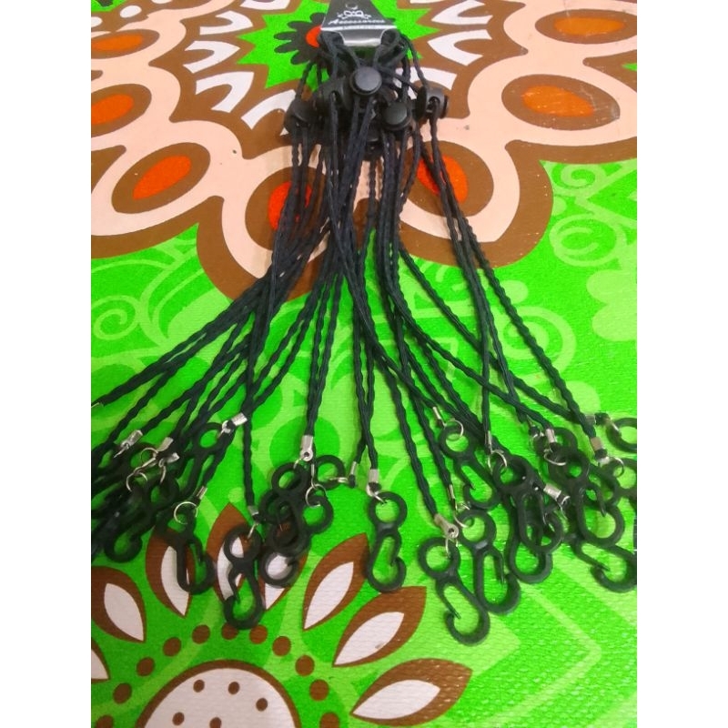 TALI STRAP MASKER HITAM POLOS 12 LUSIN