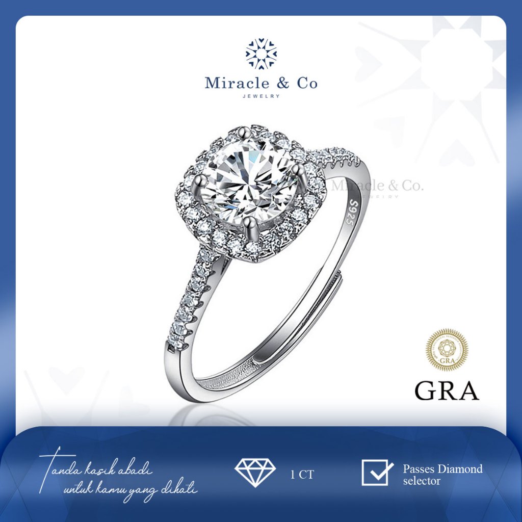 Miracle & Co - Cincin Four Claws Square - Cincin Wanita Batu Berlian Moissanite Asli Sertifikat GRA 