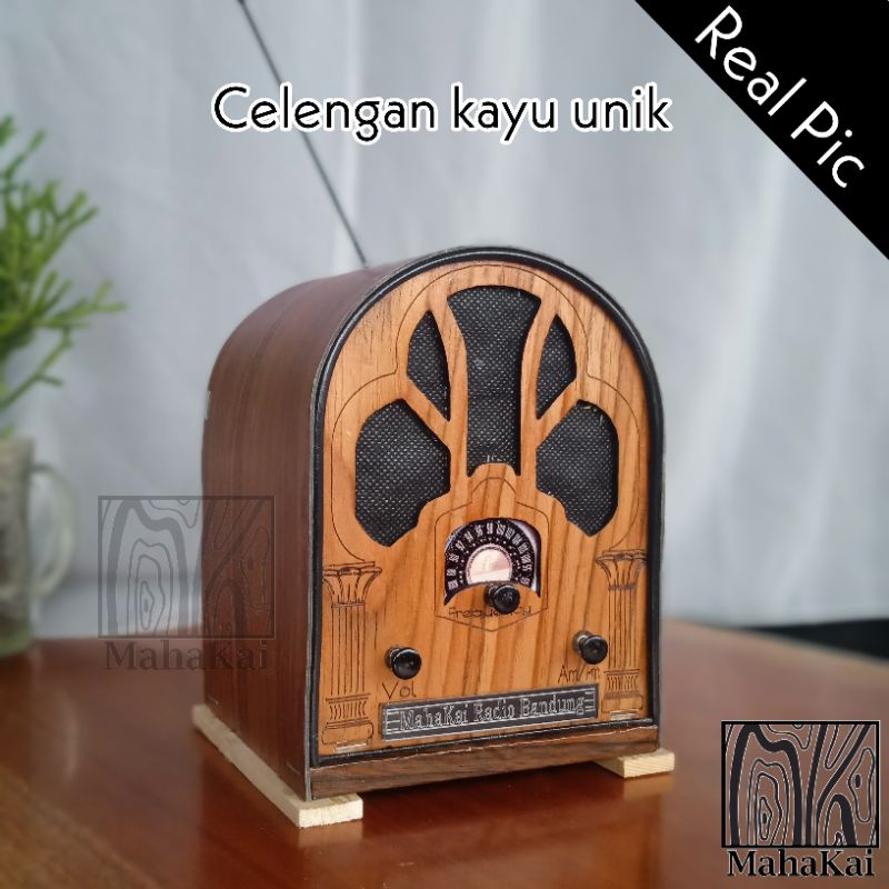 Celengan unik kayu bentuk radio vintage jadul hiasan cafe dekorasi meja rak speaker retro hadiah luc