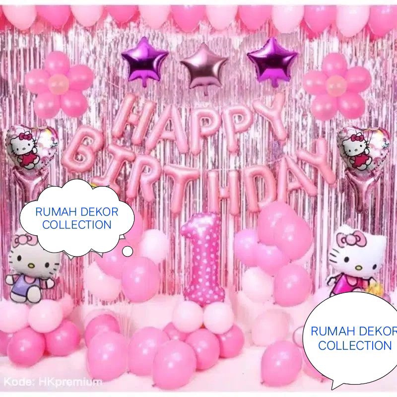 Set balon ulang tahun tema hello Kitty mini anak perempuan