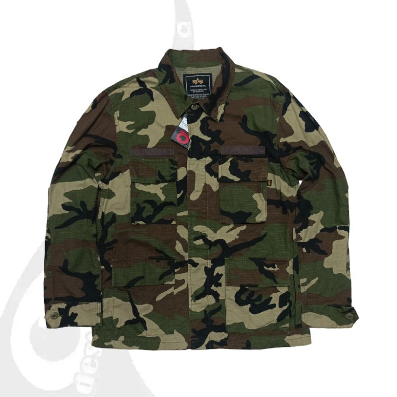 seragam kemeja alpha industries woodland camo