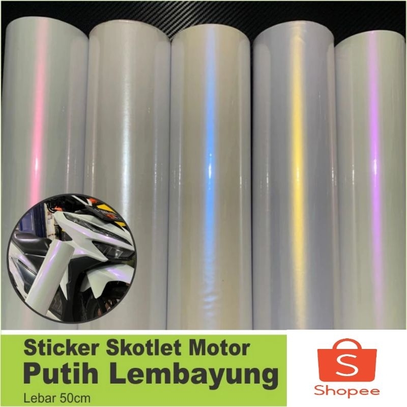 stiker skotlet putih lembayung glossy,mewah,termurah,harga per meter