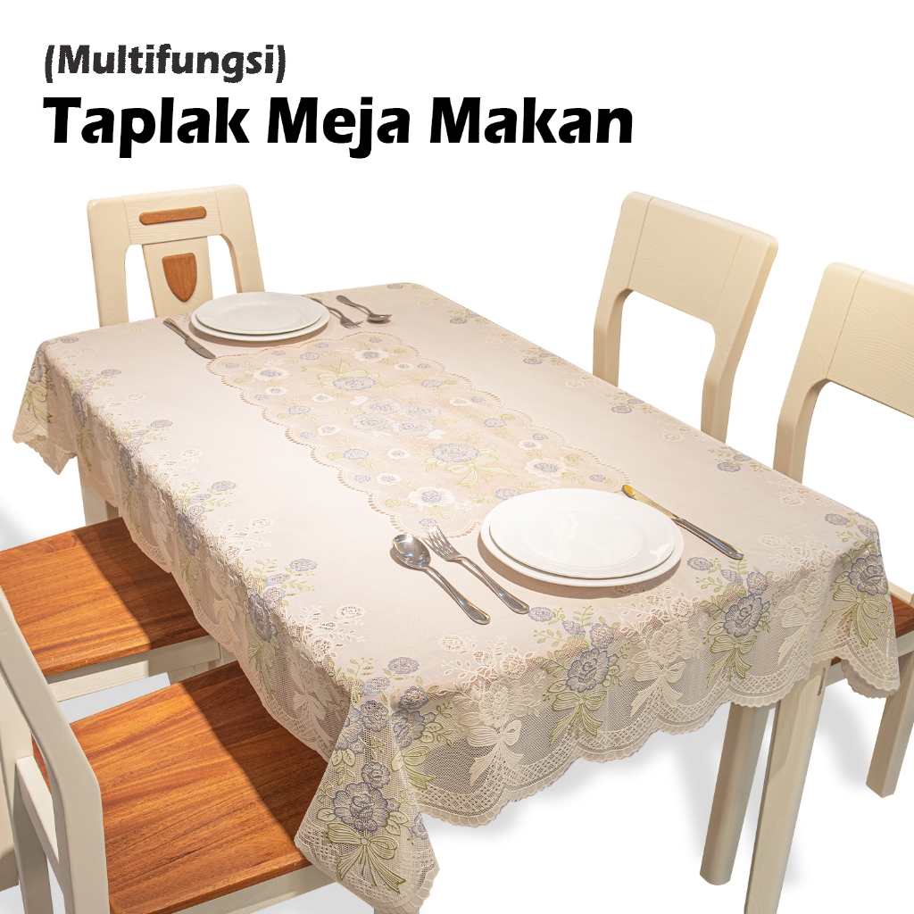 Taplak Meja Makan Persegi Segi Kain Motif Bunga Nuansa Klasik Vintage Jadul Kuno Ukuran 120Cm X 170Cm / Taplak Meja Makan Plastik Segi 4 - 5 Kursi Anti Air Motif Cantik (D40-C) Taplak Meja Makan Luckyfortuna