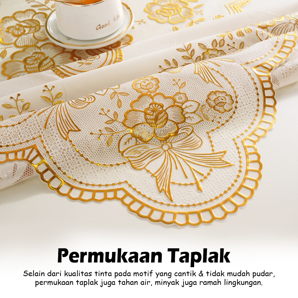 Taplak Meja Makan Persegi Segi Kain Motif Bunga Nuansa Klasik Vintage Jadul Kuno Ukuran 120Cm X 170Cm / Taplak Meja Makan Plastik Segi 4 - 5 Kursi Anti Air Motif Cantik (D40-C) Taplak Meja Makan Luckyfortuna