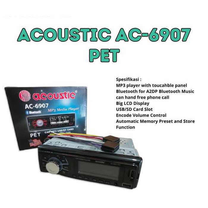 (Acc_Kita) Tape Mobil Single Din Head Unit ACOUSTIC AC 6907 PET POT BLUETOOTH USB