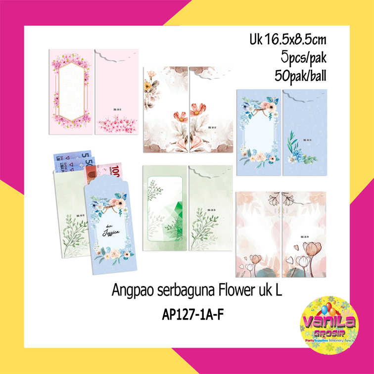 

(1Ball Isi 50pak) Angpao Serbaguna Uk L Motif Flowers, angpao ultah, angpao wedding, amplop wedding, amplop lebaran