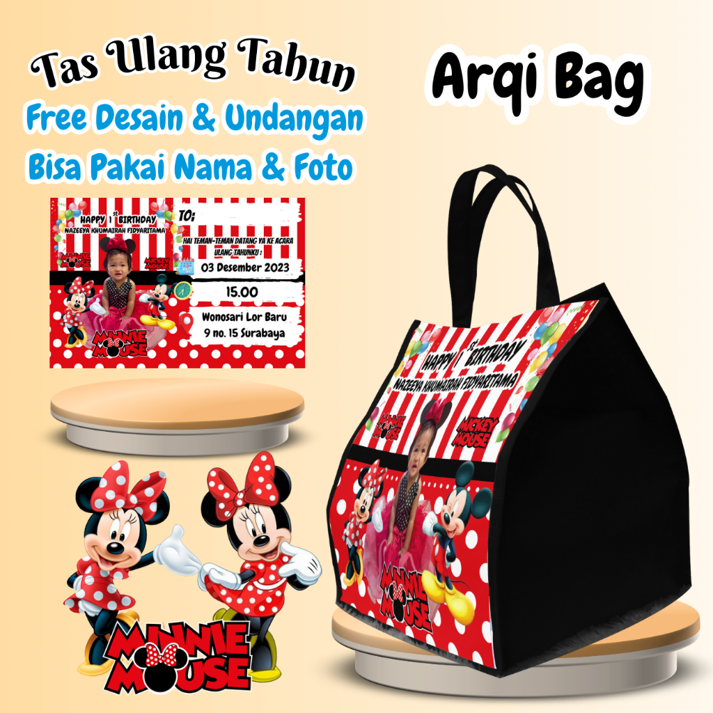 

50 Tas Ulang Tahun Free Undangan Anak Bingkisan Custom Nama Foto Murah Muat Box Bento