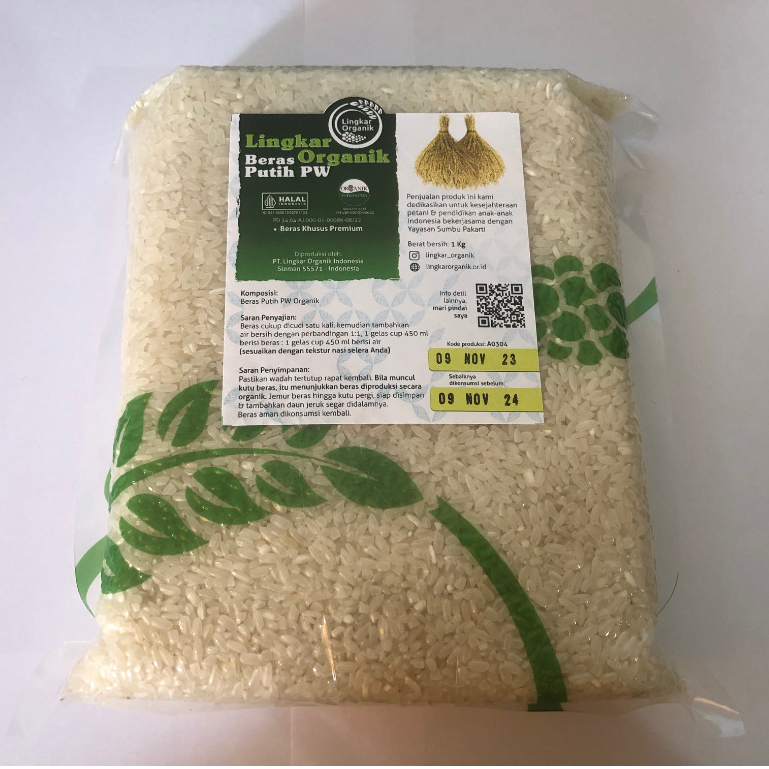 

Lingkar Organik Beras Organik Putih Pandan Wangi vakum kemasan 1 Kg