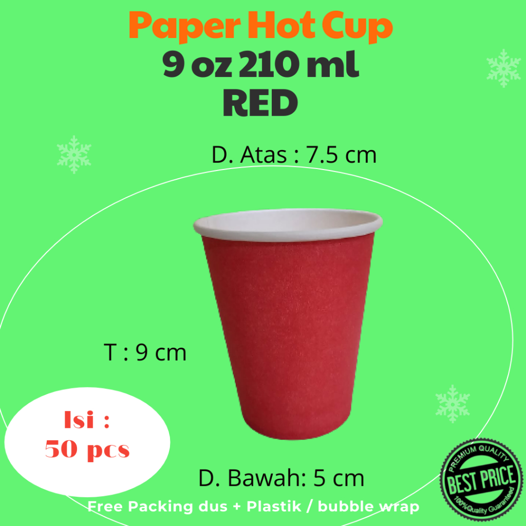 Paper Hot Cup 9 oz 210 ml RED Gelas Kertas isi 50 pcs edisi warna