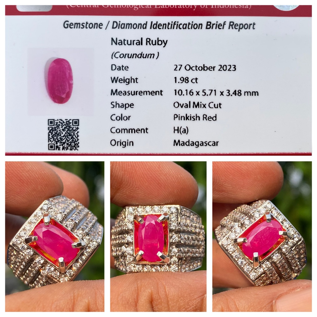 Natural 1.98ct Pinkish red ruby madagascar heat a