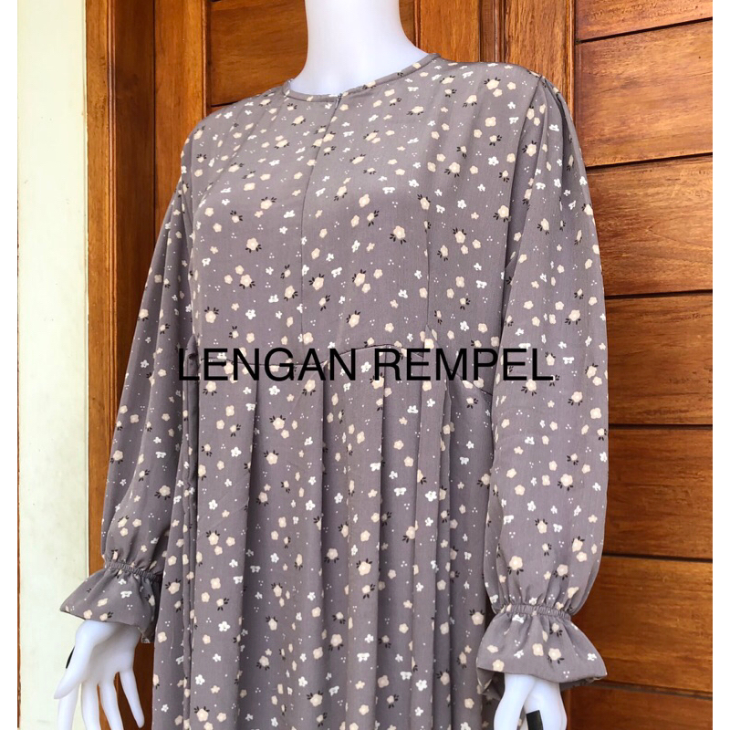 HEMAT Natalia Dress Gamis Busui Bahan Yoryu Crinkle Motif Bunga Kecil Dewasa Remaja