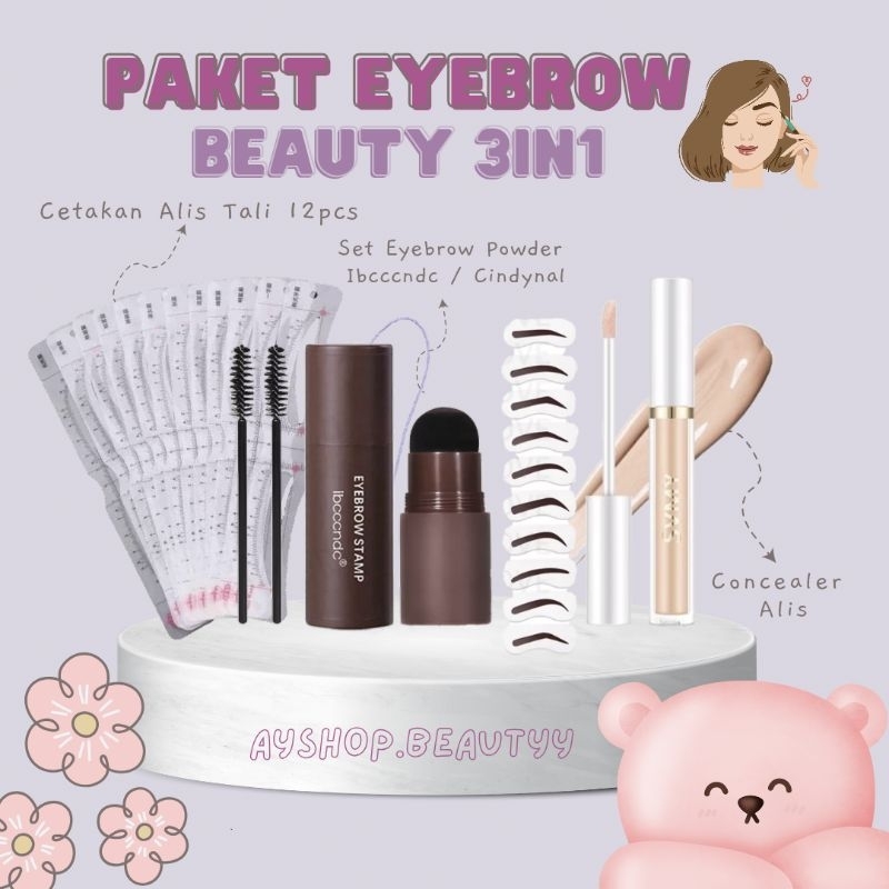 (3in1) Paket Hemat Eyebrow Stamp 3in1 Cetakan Alis Tali/ Eyebrow Powder Ibcccndc