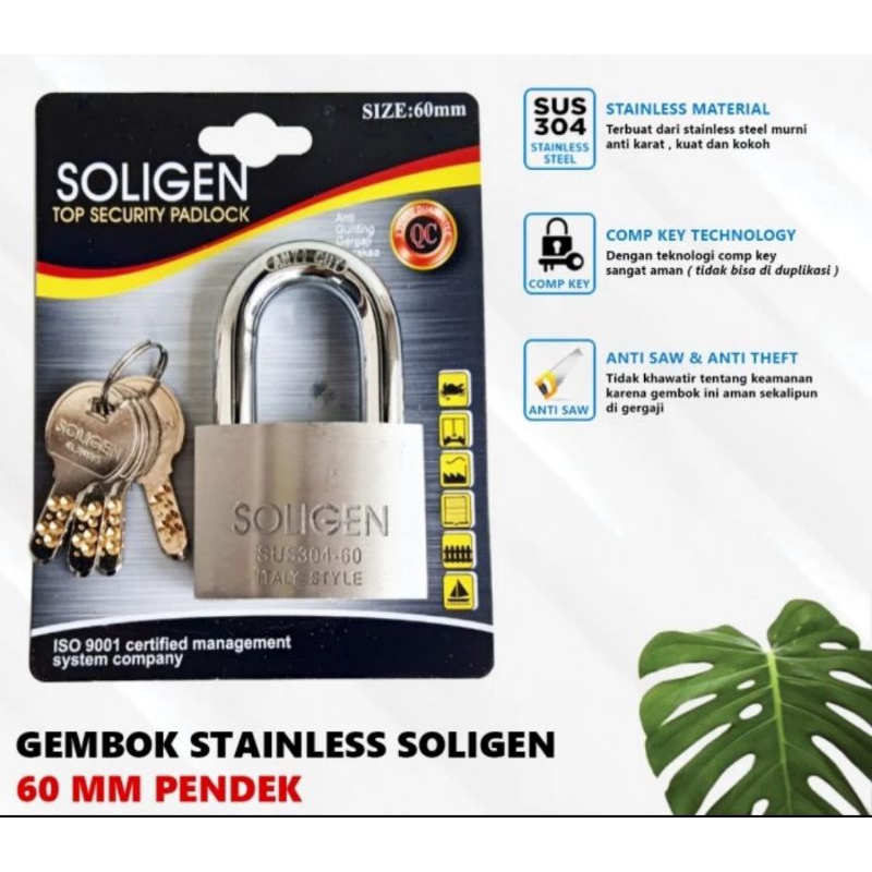 GEMBOK 60 PENDEK STAINLESS SOLIGEN GEMBOK RUMAH PAGAR SERBAGUNA