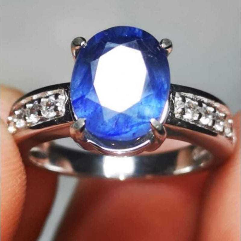 Batu Cincin Wanita Blue Safir Asli Natural Bukan lab Super Mewah teurah