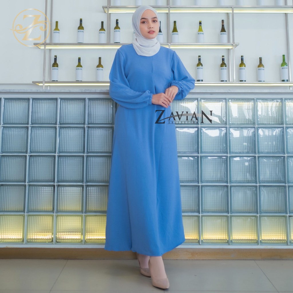 (Bisa COD) Zavian Abaya Crinkle polos lengan karet tali pinggang / Basic Abaya Dubai Lengan Karet