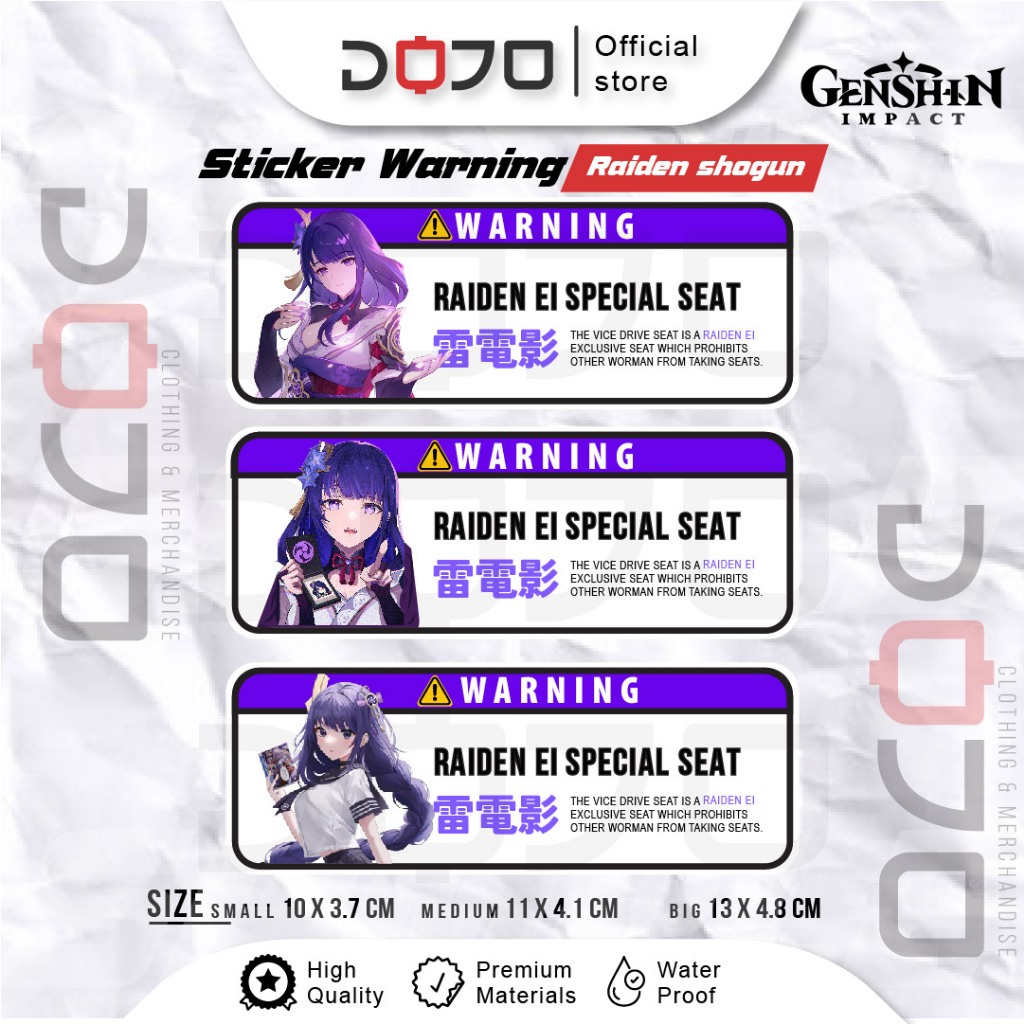 Sticker VINYL Anime Genshin Impact Raiden Shogun Ei Warning JDM Motor Mobil