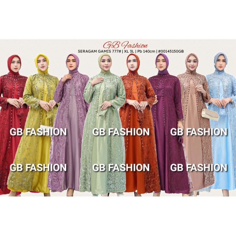 TERBARU - GAMIS FULL BRUKAT TILE MIX SATIN & MUTIARA (READY SERAGAM) - UK STANDAR & JUMBO - GB FASHI