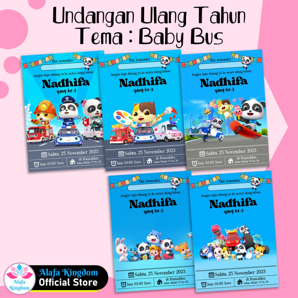 alafakingdom Undangan Ulang Tahun Baby Bus Birthday Invitation