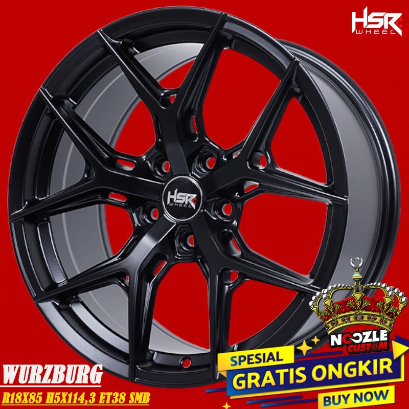 Velg Mobil R18 Lubang 5 PCD 114 Pelek Racing HSR Ring 18 Terbaru Full Black