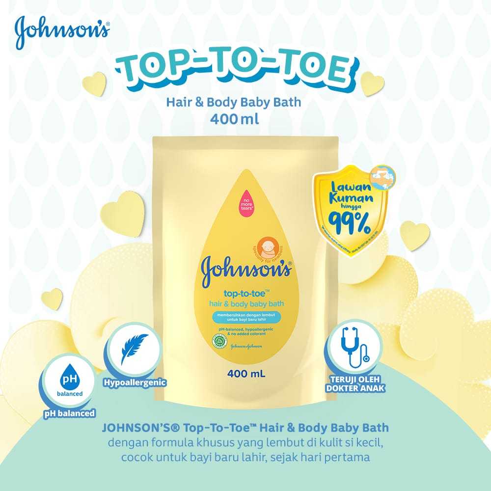 JOHNSON'S Top-to-Toe Hair &amp; Body Baby Bath - Sabun Bayi 2in1 Refill 400ml