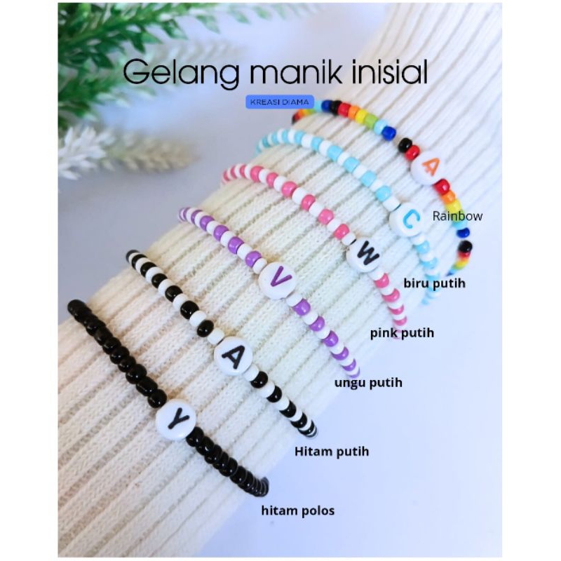 Gelang manik Korea inisial huruf elastis couple bestie